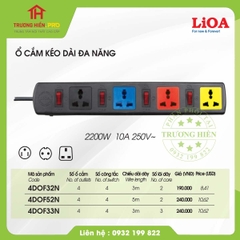 Ổ CẮM ĐIỆN LIOA 4 LỖ 4 CÔNG TẮC 4DOF33N 3M