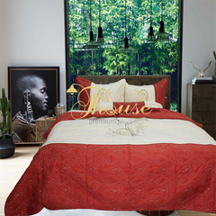 Bộ chăn ga gối drap giường màu trơn chần thêu cotton satin Ai Cập Julia 563