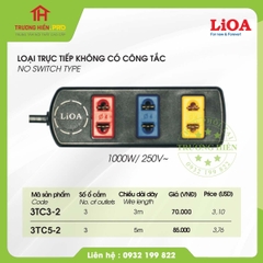 Ổ CẮM LIOA 3 LỖ 2 CHẤU DÂY 3M KHÔNG CÓ CÔNG TẮC MODEL 3TC3-2