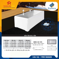BỒN TẮM DÀI 2 YẾM EUROCA MODEL EU1-1570