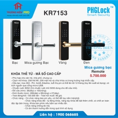 KHOÁ THẺ TỪ - MÃ SỐ CAO CẤP PHGLOCK KR7153 MICA GƯƠNG BẠC REMOTE