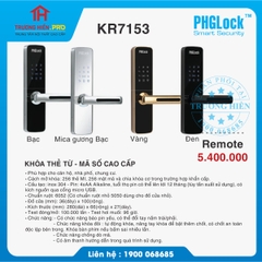 KHOÁ THẺ TỪ - MÃ SỐ CAO CẤP PHGLOCK KR7153 VÀNG - ĐEN REMOTE