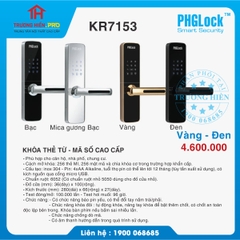 KHOÁ THẺ TỪ - MÃ SỐ CAO CẤP PHGLOCK KR7153 VÀNG-ĐEN