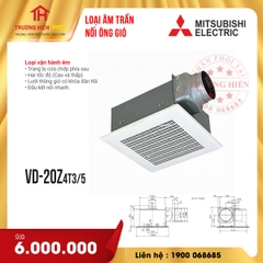 QUẠT ÂM TRẦN NỐI ỐNG GIÓ MITSUBISHI VD-20Z4T3/5