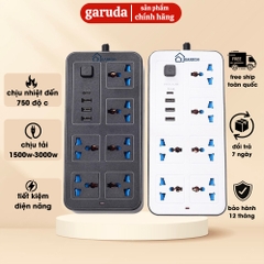 Ổ điện đa năng chính hãng GARUDA 3 cổng USB 15v sạc nhanh, 1 type c, chống cháy, ổ chịu tải 2500W, chất liệu nhựa pp