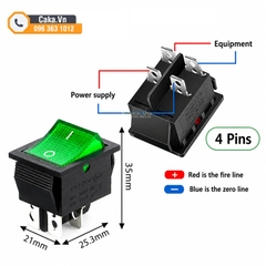 Công Tắc Bập Bênh KCD4 16A 250VAC 4 Chân Có Đèn Màu Xanh