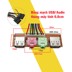 Mạch 2 cổng USB 2.0 và jack tai nghe gắn phía trước thùng PC 6.8cm