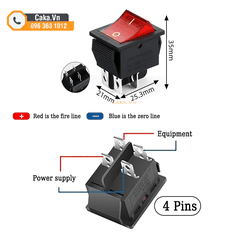 Công Tắc Bập Bênh KCD4 16A 250V – 4 Chân, Có Đèn, Công Suất Lớn