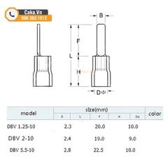 Đầu Cos DBV1.25-10, DBV2-10 Cos Pin Cách Điện, Cos Dẹt Bọc Nhựa PVC, Nối Dây Điện