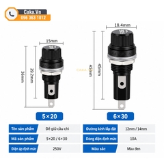 Đế Cầu Chì Ống 5x20mm & 6x30mm 250V Có Nắp Vặn