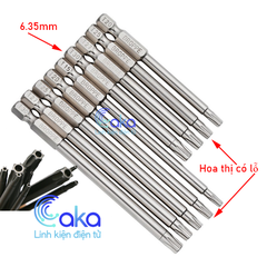 Mũi vít hoa thị có lỗ chuôi lục giác T8 T9 T10 T15 T20 T25 T30 100mm