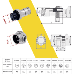 Jack nối Đực Cái GX16 Đầu nối ổ cắm kim loại 2/3/4/5/6P chuyên dụng