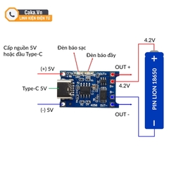 Mạch sạc pin lithium TP4056 Type-C có bảo vệ sạc xả 1A module sạc 18650