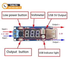 Module giảm áp DC-DC 12V-40V xuống 5V 3A có LED hiển thị điện áp nguồn