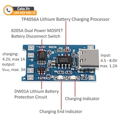 Mạch sạc pin lithium TP4056 Type-C có bảo vệ sạc xả 1A module sạc 18650