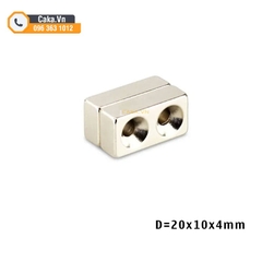 Nam châm đất hiếm 20x10x4mm có lỗ – Gắn vít dễ dàng, từ tính mạnh