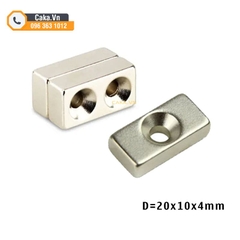 Nam châm đất hiếm 20x10x4mm có lỗ – Gắn vít dễ dàng, từ tính mạnh