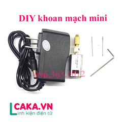 DIY Máy khoan mạch điện tử mini kèm Nguồn, Motor 180, đầu kẹp mũi khoan, mũi khoan 0.6 0.8mm