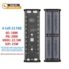 Vỏ sạc dự phòng trong suốt 4 cell 21700 hỗ trợ PD