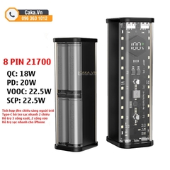 Vỏ sạc dự phòng trong suốt 8 cell 21700 hỗ trợ sạc nhanh PD 25W