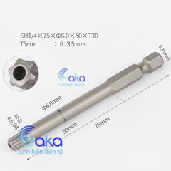 Mũi vít hoa thị có lỗ chuôi lục giác T8 T9 T10 T15 T20 T25 T30 100mm