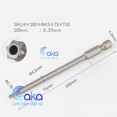 Mũi vít hoa thị có lỗ chuôi lục giác T8 T9 T10 T15 T20 T25 T30 100mm