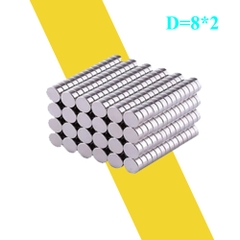 Nam châm đất hiếm tròn 8x2mm – Neodymium siêu mạnh, mạ niken