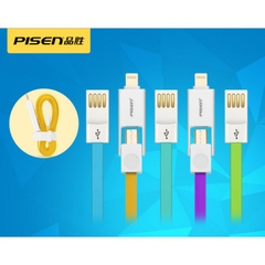 Cáp sạc Pisen màu 2 đầu Lightning và Micro dây dẹt chống đứt