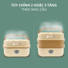 Hộp Hâm Cơm - Tiệt Trùng Bình Sữa Mishio MK345 Kèm 4 Hộp Đựng Inox 304