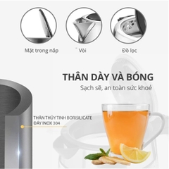 Bình Đun 1.8L Thủy Tinh Borosilicate Mâm Inox 304 Mishio MK341