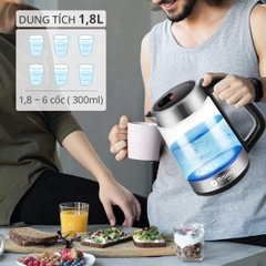 Bình Đun 1.8L Thủy Tinh Borosilicate Mâm Inox 304 Mishio MK341