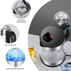 Bình Đun 1.8L Thủy Tinh Borosilicate Mâm Inox 304 Mishio MK341