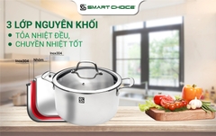 Bộ 4 Nồi, Chảo Inox 304 Nguyên Khối 3 Lớp