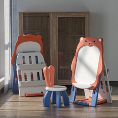 KIDS - Set bảng gấu kèm giá đựng sách và ghế tai thỏ có thể gấp gọn