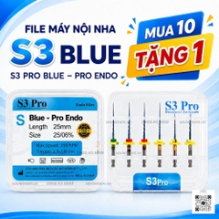 File Máy Nội Nha S3 Blue – Trâm Xoay Siêu Dẻo Kháng Gãy (MUA 10 TẶNG 1)
