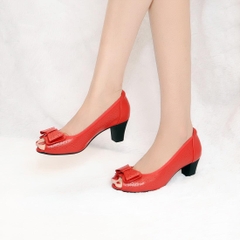 Giày nữ hở mũi cao gót 5cm da bò thật cao cấp màu đỏ ESW121