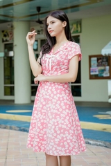 Váy công sở ELMI cao cấp hoa nhí màu hồng đậm EV10