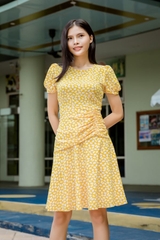 Váy xòe xếp bèo ELMI cao cấp hoa nhí màu vàng EV21