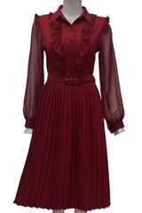 Váy xếp ly ELMI thời trang cao cấp màu đỏ đô EV47