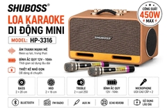 Loa Karaoke Di Động SHUBOSS HP3316 450W – 2 Bass 20, 2 Trung 16, DSP Reverb