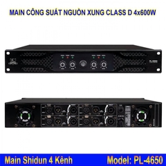 Cục đẩy công suất 4 kênh Shidun PL-4650, 4 kênh, Nguồn xung classs D,4x650w,  bh 12 tháng