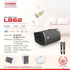 Loa xách tay Lovina L862, bass 25cm từ kép, 1 treble, 400w