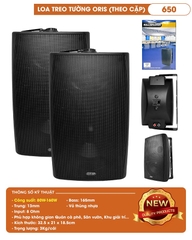 Loa Treo Tường Cao Cấp ORIS 650 Black - Bass 16cm, Treble 2 inch - Hệ Thống Âm Thanh Thông Báo Cho Quán Cafe, Phòng Họp, Lớp Học