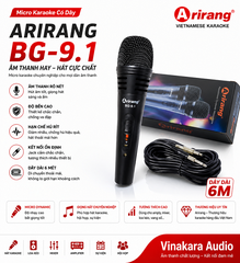 Micro Karaoke Có Dây Arirang BG-9.1 – Micro Kim Loại, Dây 6m, Âm Thanh Rõ Nét, Bền Bỉ