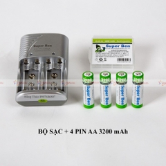 Bộ sạc pin tiểu Super Ben (4 viên AA) hoặc Pin Super Ben