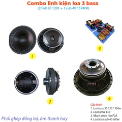 Combo linh kiện loa kéo điện 3 bass, 2 Full 30 1201 + 1 sub 40 15P400, 1800w