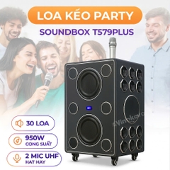 LOA KÉO DI ĐỘNG SOUNDBOX T579PLUS 25 ĐÔI, 30 ĐƯỜNG TIẾNG, 950W, 2 MICRO UHF