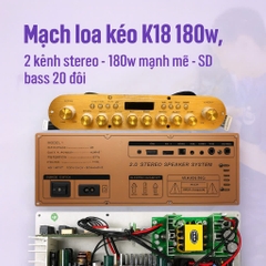 Mạch loa kéo K18 180w, 2 kênh stereo, loại cao cấp (nút trắng)