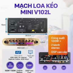 Mạch loa kéo mini V102L, 100W + 100W, 2 kênh stereo