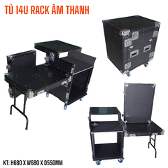 Tủ rack âm thanh 14U cánh bướm, chân bàn, ngăn mixer, KT 70x55x85cm (DxRcC)